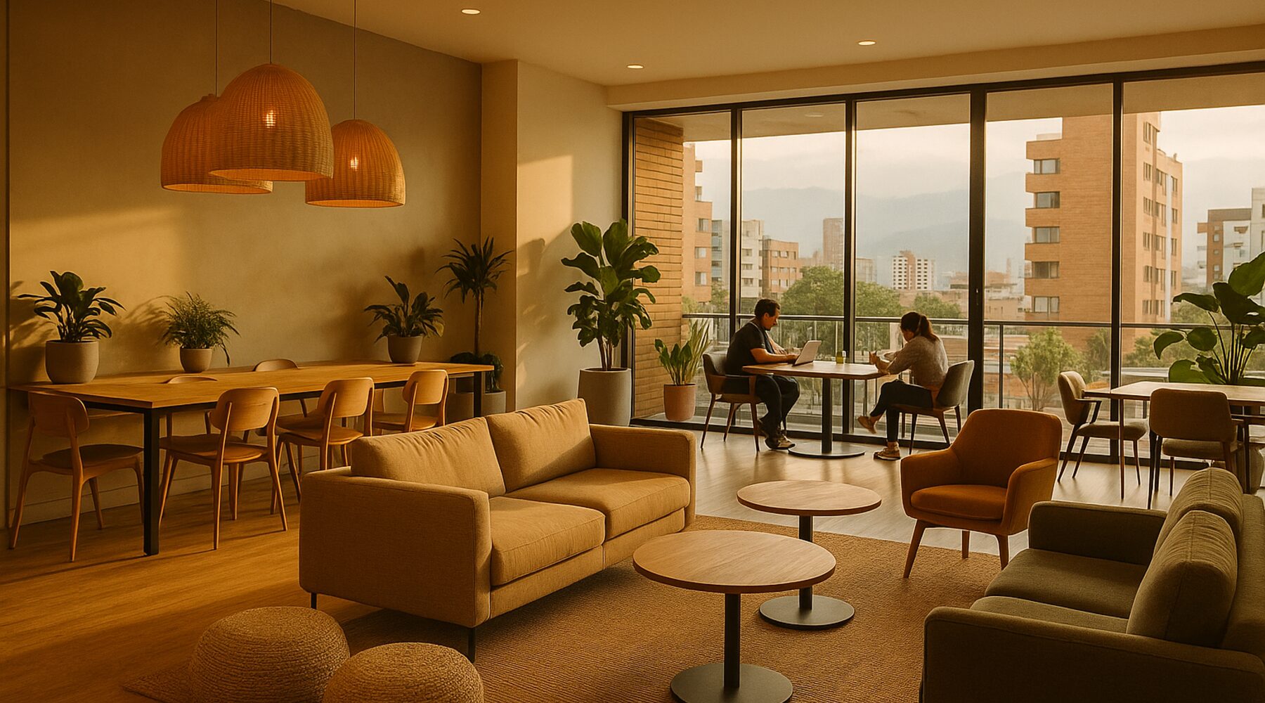 Interior de coworking o lounge moderno en Bucaramanga