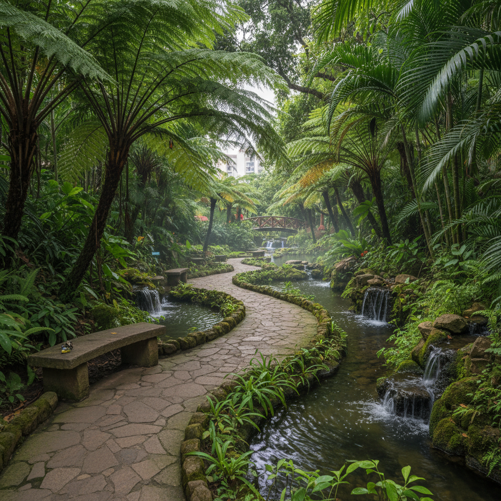 Parque emblemático de Bucaramanga con árboles y senderos